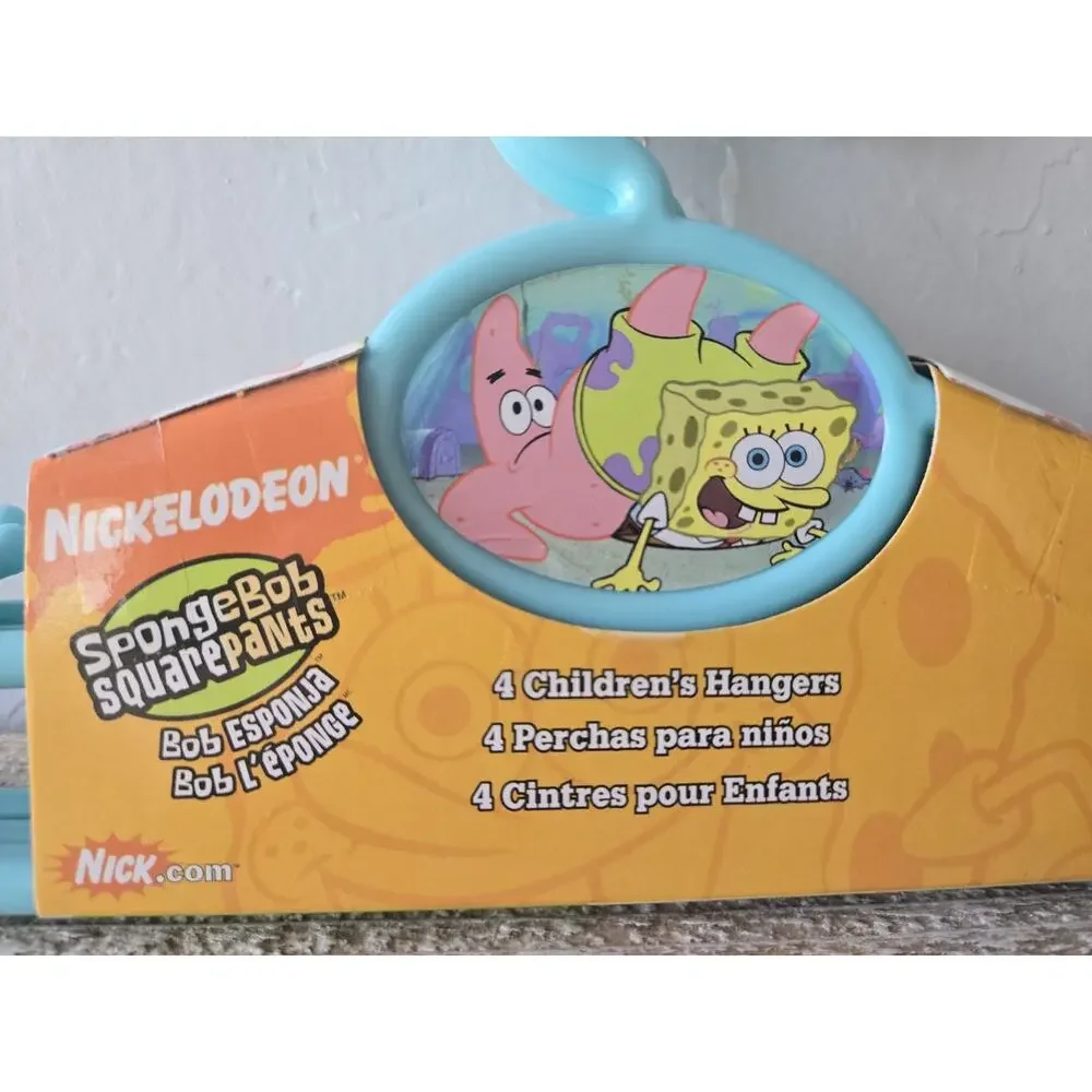 2010 Delta SpongeBob SquarePants Kids Plastic Hangers Set of 4 Blue NOS